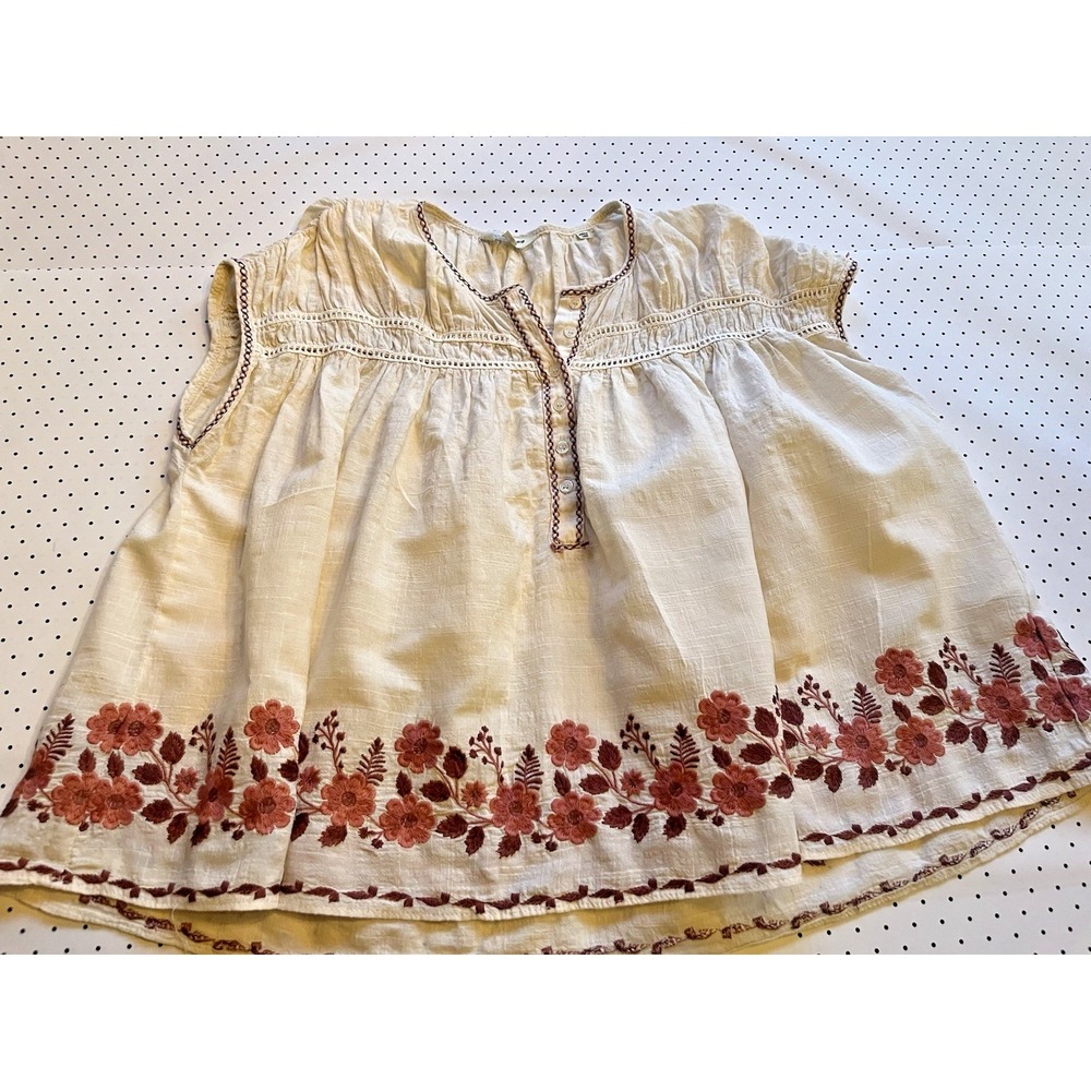 Max Studio Embroidered Boho Peasant Top XS Cottagecore Floral